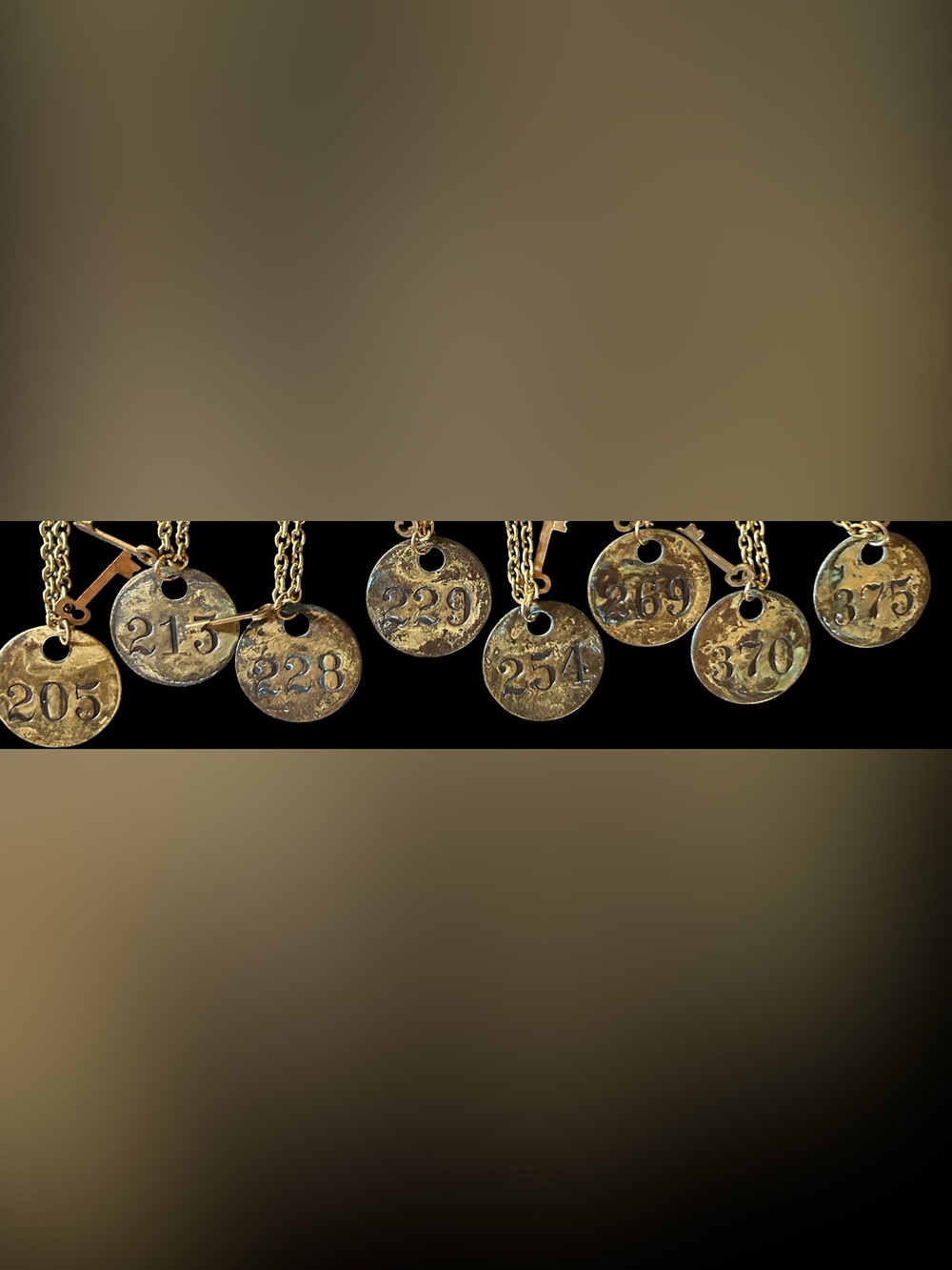 Antique Skeleton Key & Industrial Tag 269 Necklace Long Brass - Picture 2 of 3